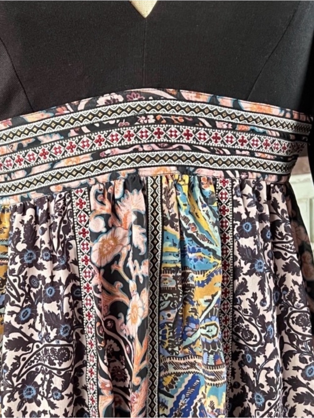 Anthropologie Black Bodice Paisley-Print Long Sleeve Boho Midi Dress - Picture 9 of 13